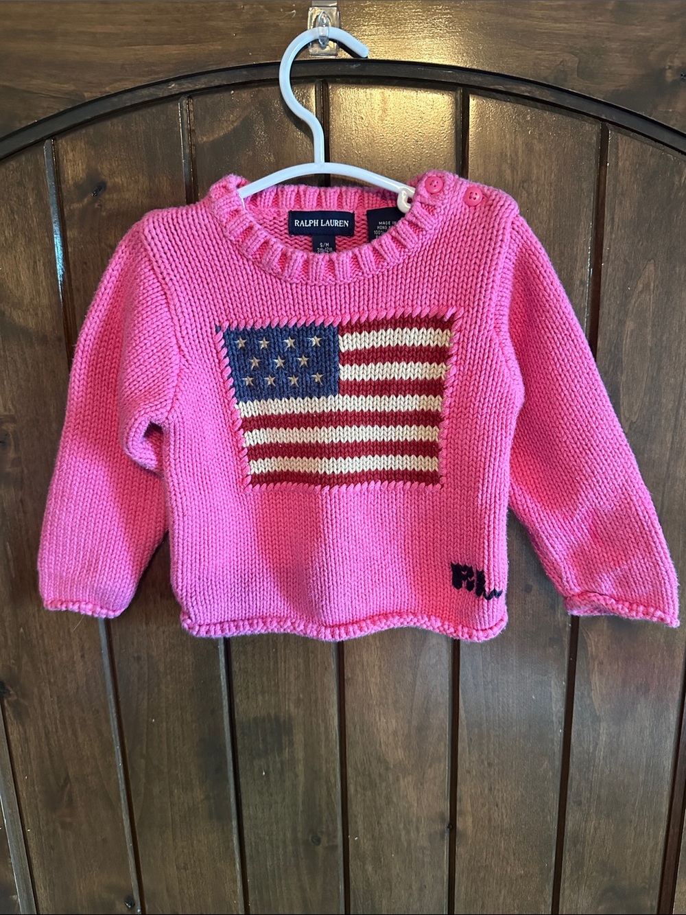 Ralph Lauren Pink Knit Sweater with Flag Motif